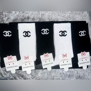 Chanel Black and White Logo Socks Set